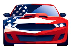 Red, white and blue car with an American flag design
